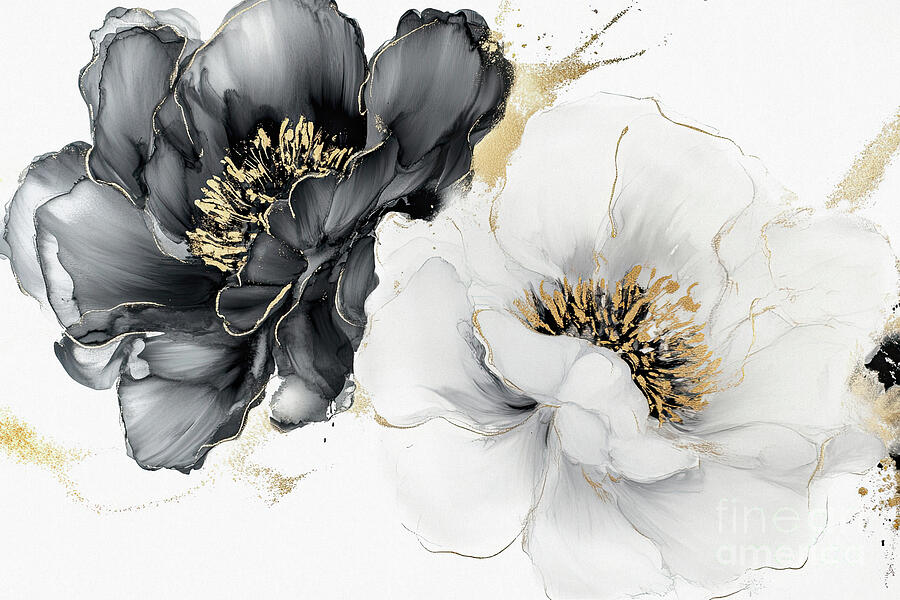 Black and White Peonies 2 Painting by Tina LeCour Black and White Peonies 2 Painting by Tina LeCour