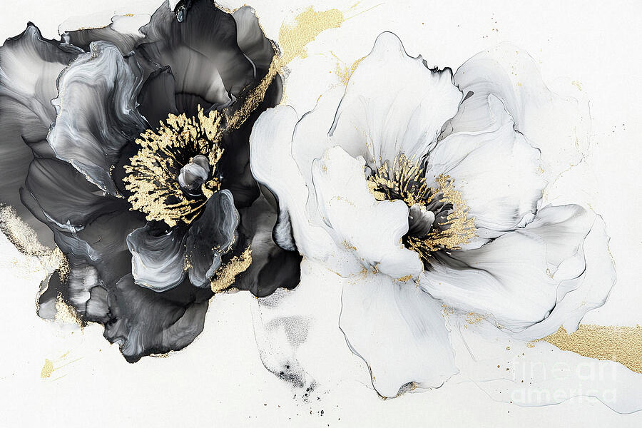Black And White Peonies Painting by Tina LeCour Black And White Peonies Painting by Tina LeCour
