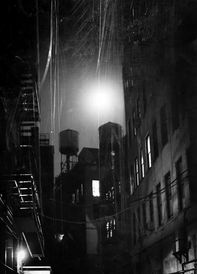 Black and white photo of a dark alley at nigth, NY Photograph by Busà Photography