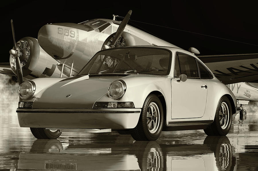 Black and White Photo of a Porsche 911 Digital Art by Jan Keteleer