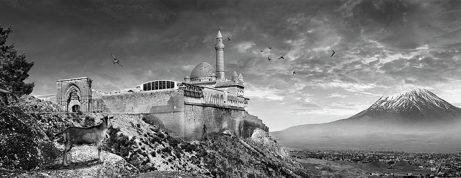 Sacred Stone - Black and white photo of the Ishak Pasha Palace  Photograph by Paul E Williams