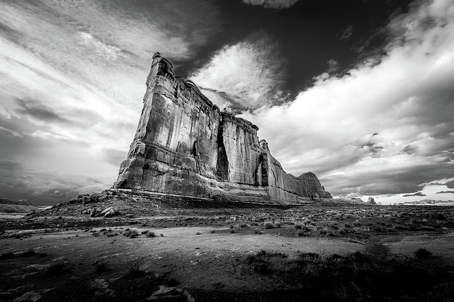 Black and White Photo of the Tower of Babel in Arches National Park ...