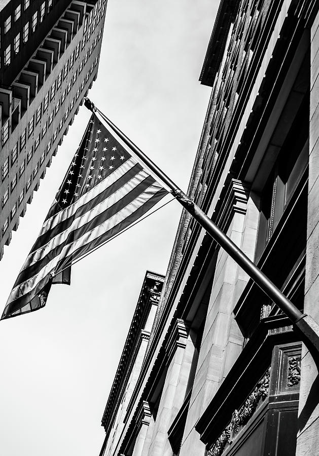 Black and White Photography of American Flag Cityscape Photograph by ...