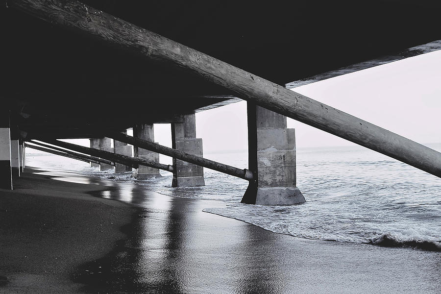 Black and White Piers at Salisbury Beach, MA Photograph by Lisa Cuipa