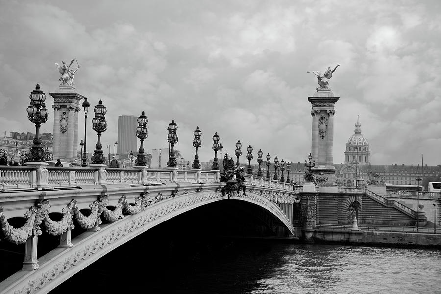 Black and White Pont Alexandre III Bridge Over Seine River, Paris ...