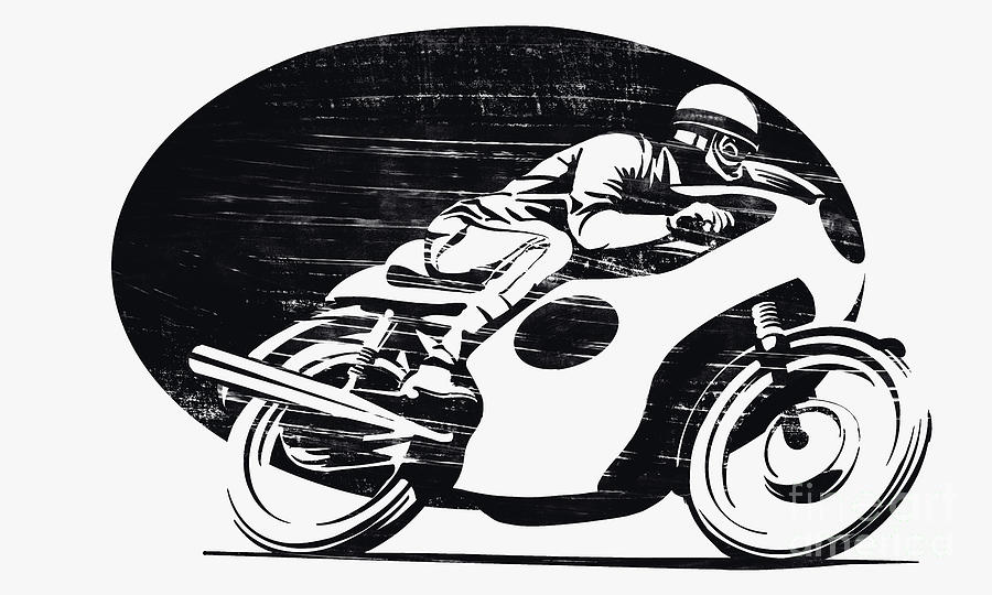 Black And White Retro Vintage Cafe Racer Painting by Sassan Filsoof