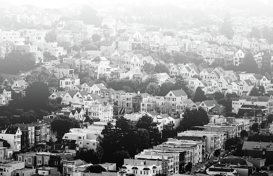 Black and White San Francisco Morning- by Linda Woods Mixed Media by Linda Woods