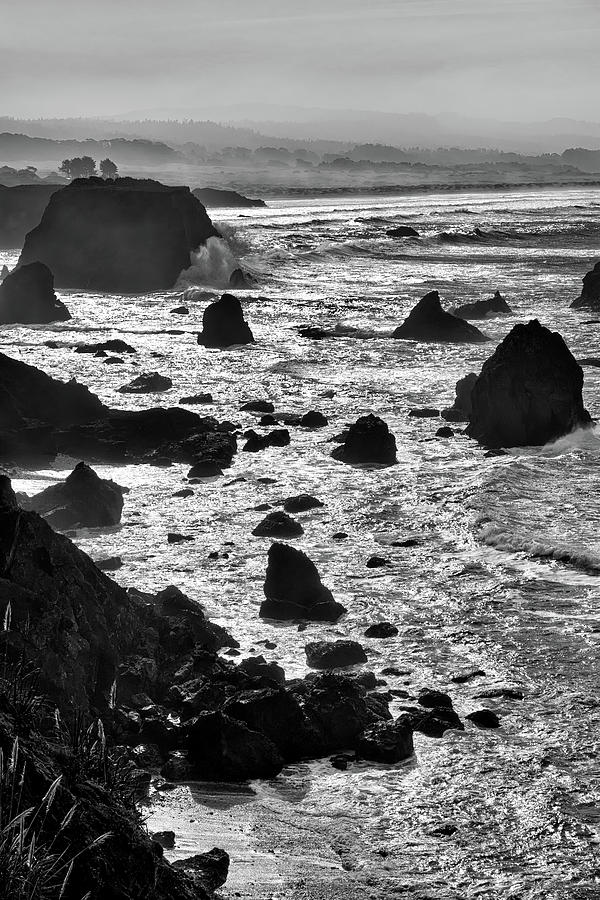 Black and White Seascape Along the Mendocino Coast Near Westport  Photograph by Kathleen Bishop