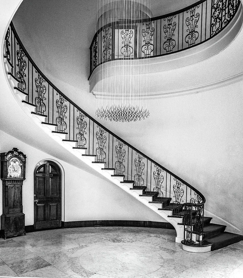 Black and White Spiral Staircase at The Cheekwood Estate and Gardens Nashville Tennessee Photograph by Dave Morgan