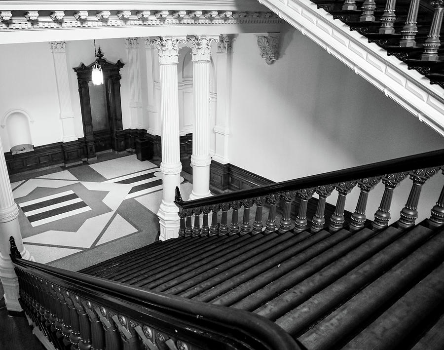 Black And White Staircase Texas Capitol Photograph by Dan Sproul
