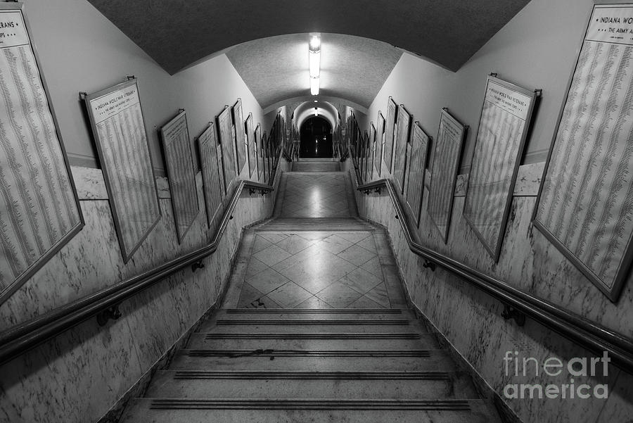 Black and White Stairway - World War Memorial - Indianapolis - Indiana Photograph by Gary Whitton