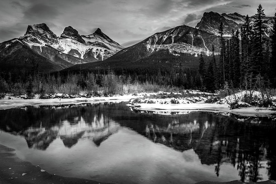 Black and White sunset at The Three Sisters in Canmore Photograph by ...