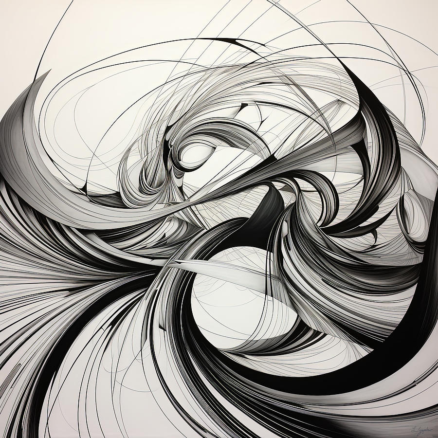 Black And White Painting - Black and White Swirling Art by Lourry Legarde