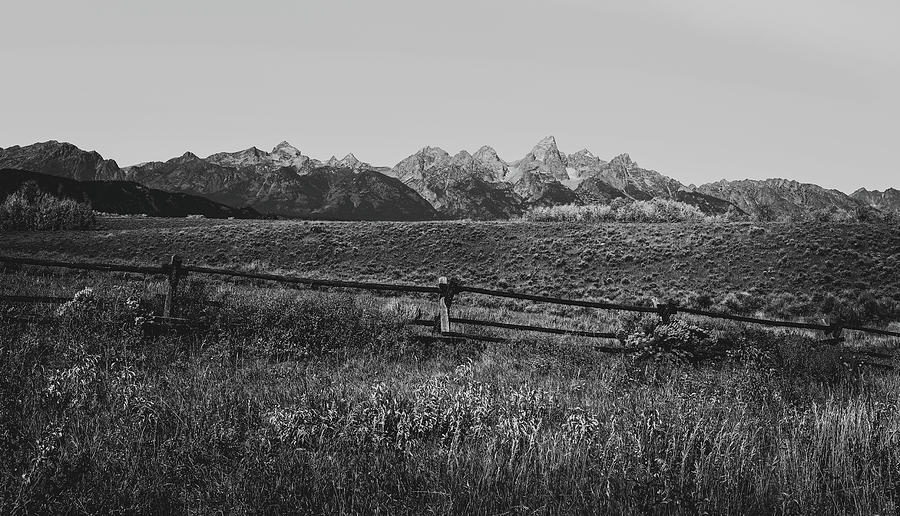 Black And White Teton Landscape Rustic Fence Photograph by Dan Sproul