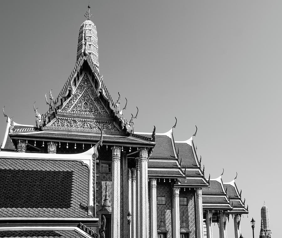 Black and white Thai Buddhist temple structures at Wat Phra Kaew ...