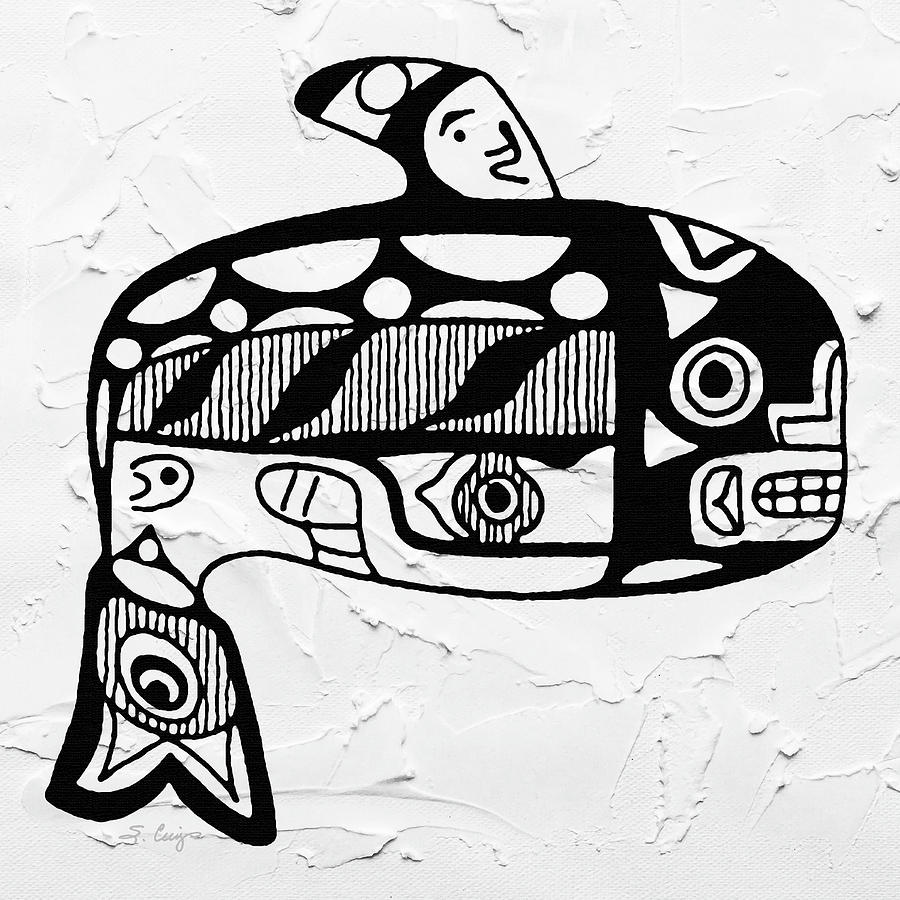 Black And White Tribal Whale Art 2 Painting by Sharon Cummings