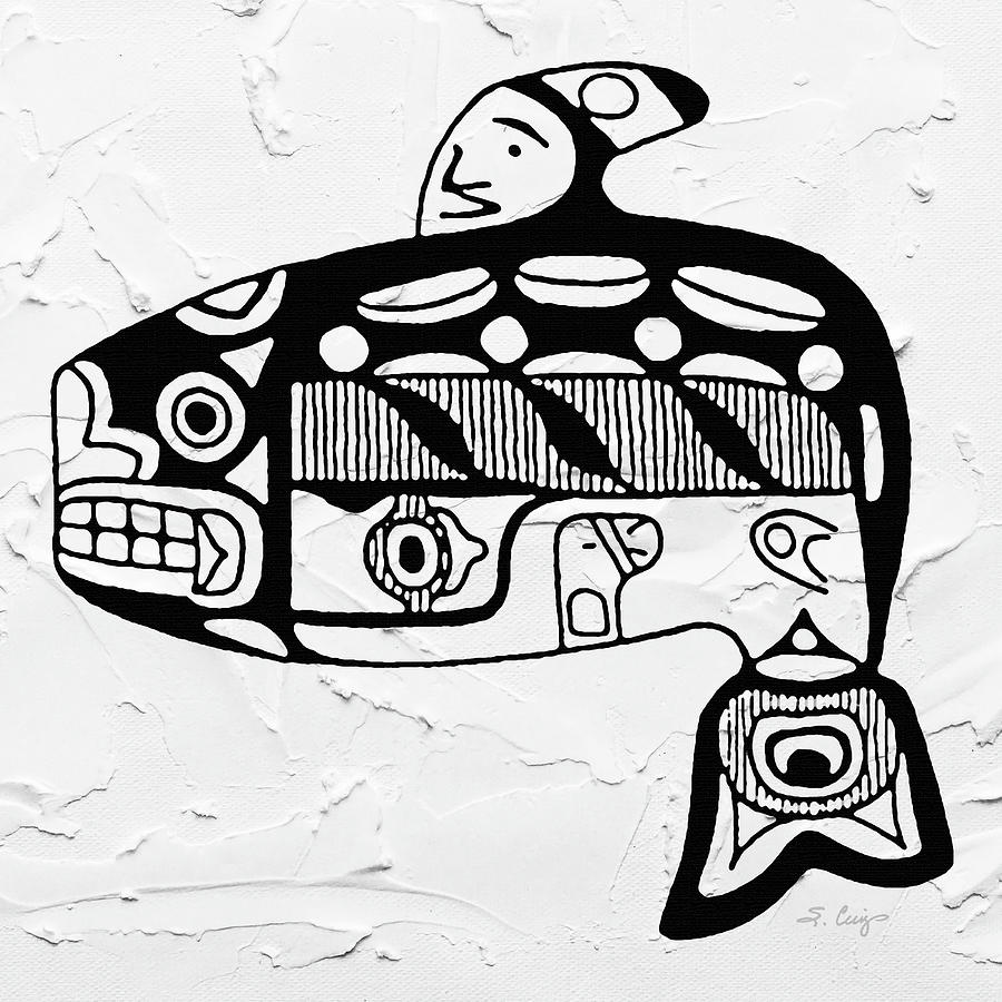 Black And White Tribal Whale Art Painting by Sharon Cummings