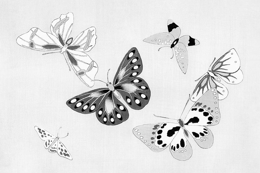 Black and White Version of Japanese Butterfly Painting by Bob Pardue