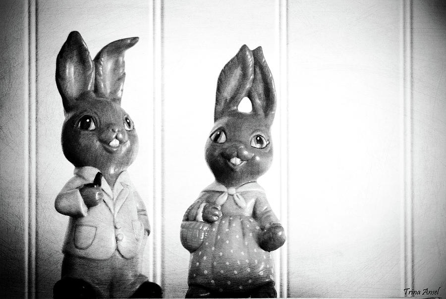 Black and White Vintage Bunnies Photograph by Trina Ansel