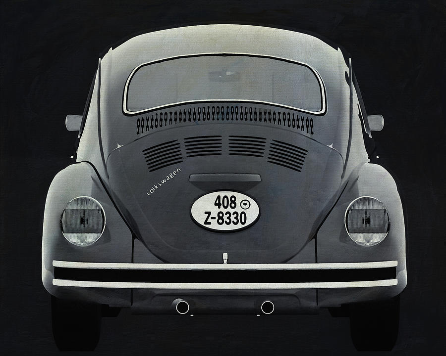Black and White Volkswagen Beetle from the back Painting by Jan Keteleer