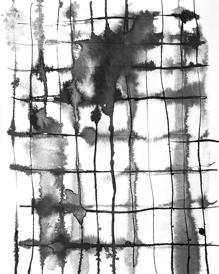 Black and White Watercolor Grid Painting by Blenda Studio