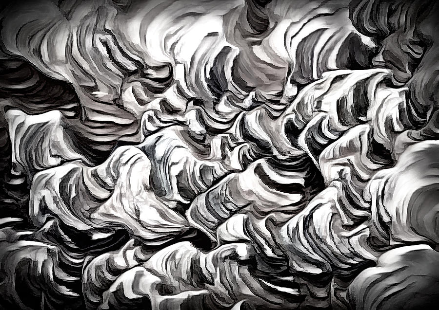 Black and White Wave Action Digital Art by Kellice Swaggerty