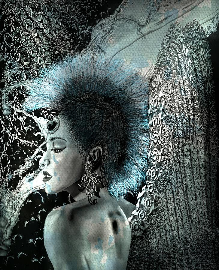 Black And White With Blue Mohawk Hairstyle Angel Drawing by Joan Stratton