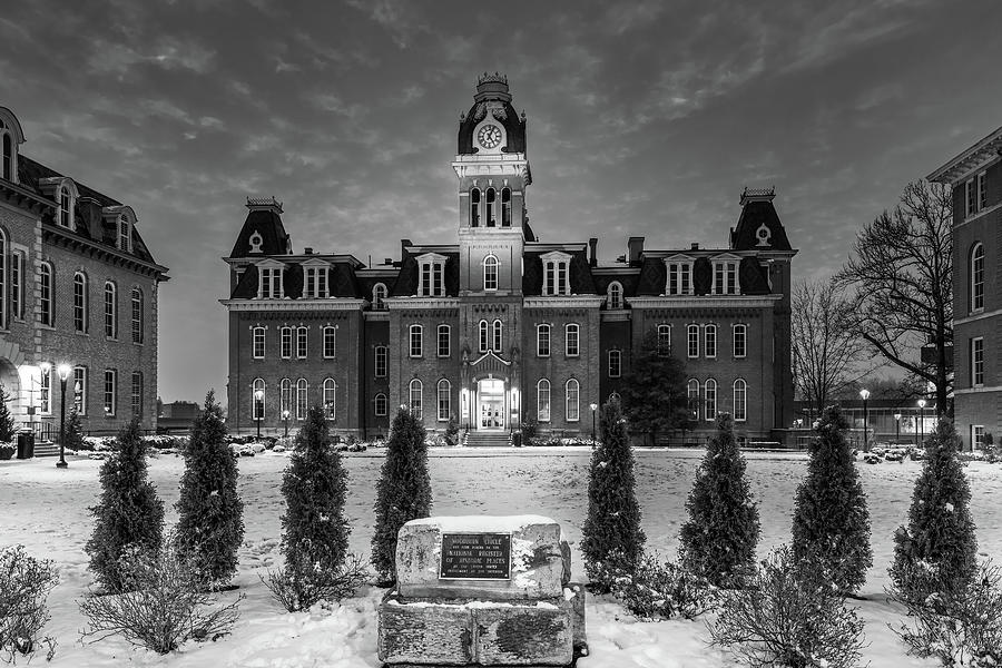 Black and White Woodburn Hall at West Virginia University  Photograph by Steven Heap