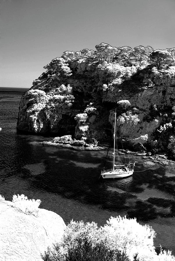 Black and white yacht in Menorca, Balearic islands, Spain Photograph by Severija Kirilovaite
