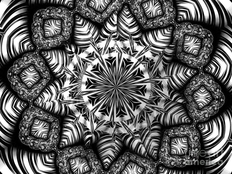 Black and White Zebra Flower Fractal Abstract Kaleidoscope Mandala Digital Art by Rose Santuci-Sofranko