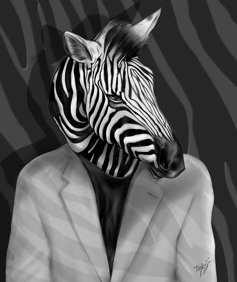 Black and white Zebra  Mixed Media by Mark Tonelli