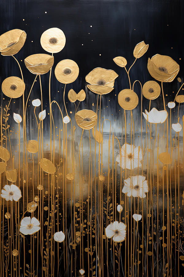 Black and Yellow Flower Art Painting by Lourry Legarde