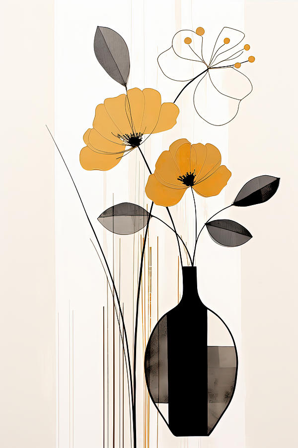 Black and Yellow Flowers Art Painting by Lourry Legarde
