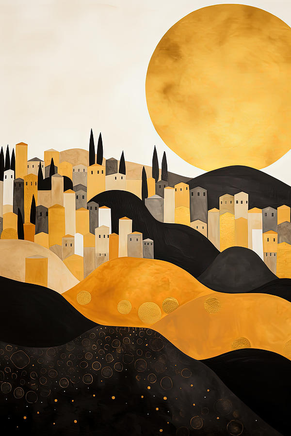 Black And Yellow Modern Landscape Painting Painting