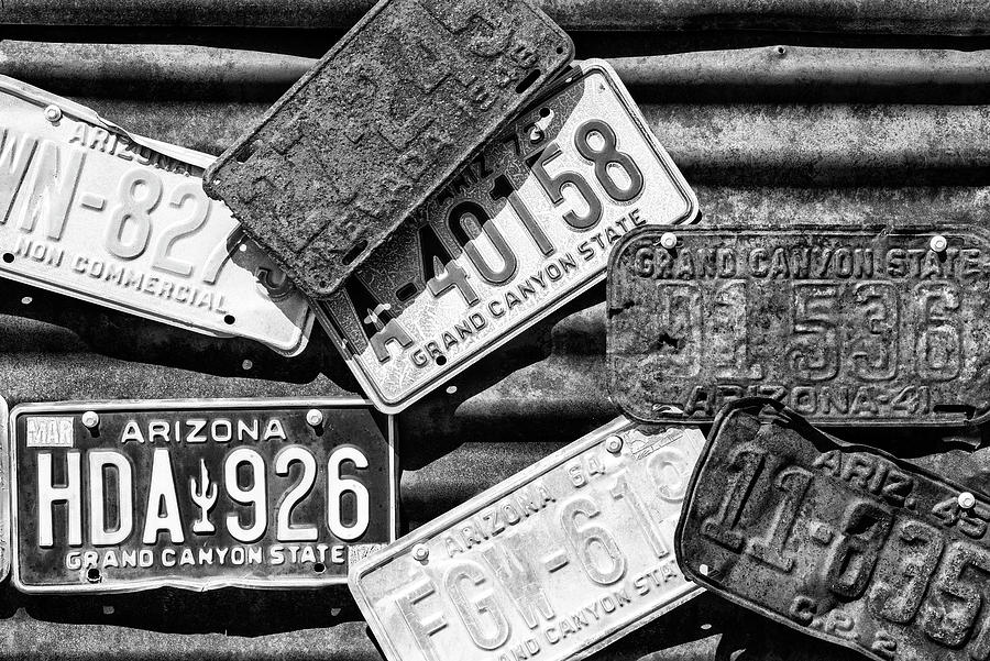 Black Arizona Series - Old American License Plates Photograph by Philippe HUGONNARD