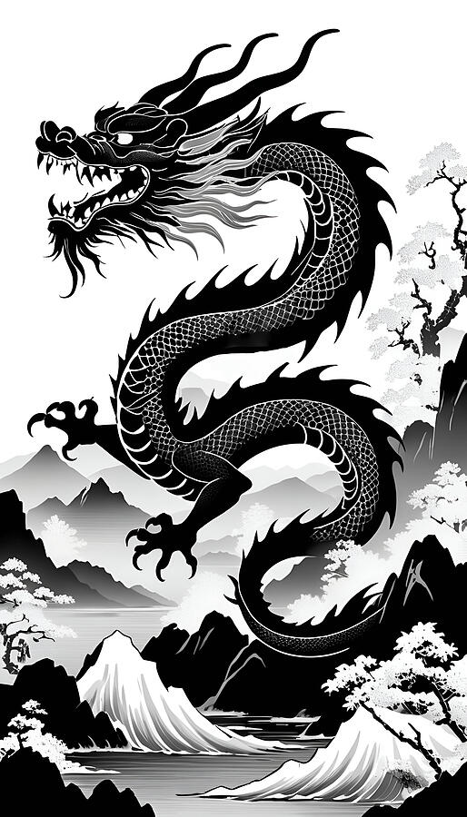 Black Asian Dragon Above the Mountains Photograph by Long Shot Black Asian Dragon Above the Mountains Photograph by Long Shot