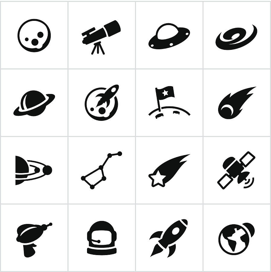 Black Astronomy Icons Drawing by Appleuzr