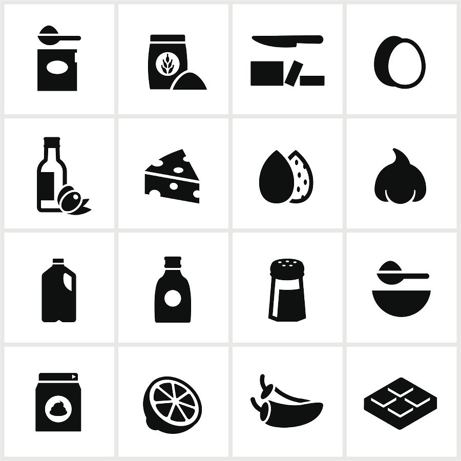 Black Baking and Cooking Ingredients Icons Drawing by Appleuzr