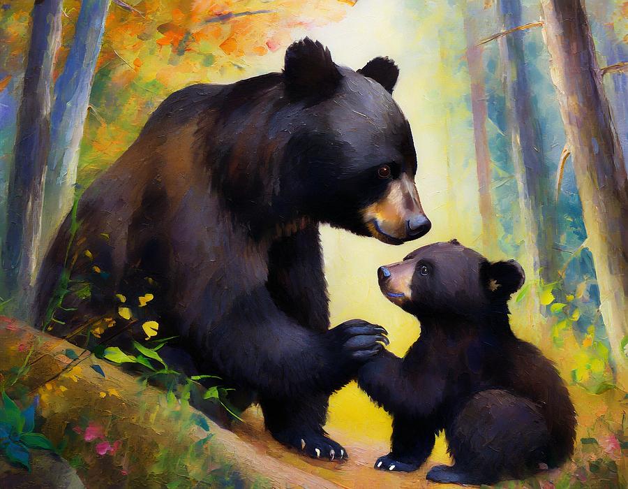 Black Bear and Her Cub Digital Art by Susan Rydberg