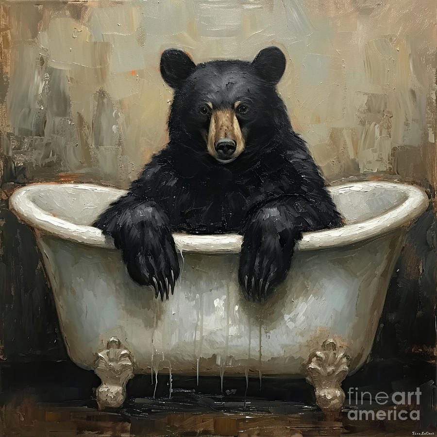 Bear Painting - Black Bear Bath Time by Tina LeCour