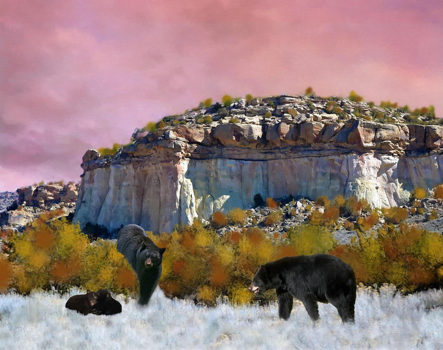 Black Bears Autumn At Big Rock In Arizona Mixed Media by Sandi OReilly