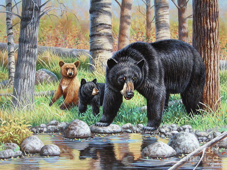 Black Bear Family Painting by Cynthie Fisher
