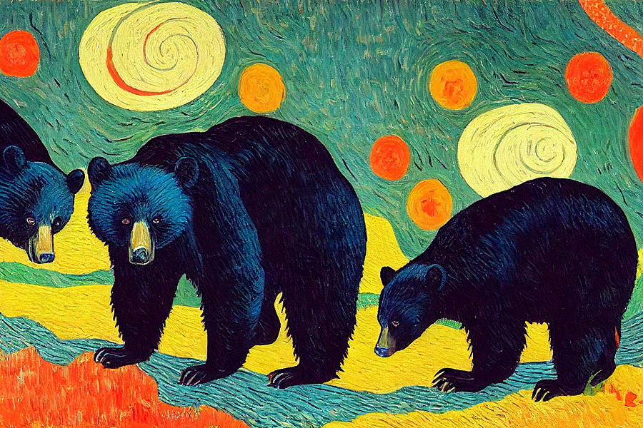 Black  Bear  Family  Oil  Painting  In  The  Style  Ins  Ab50b64556393  F0043d  645f23  Ab0432  0697 Painting