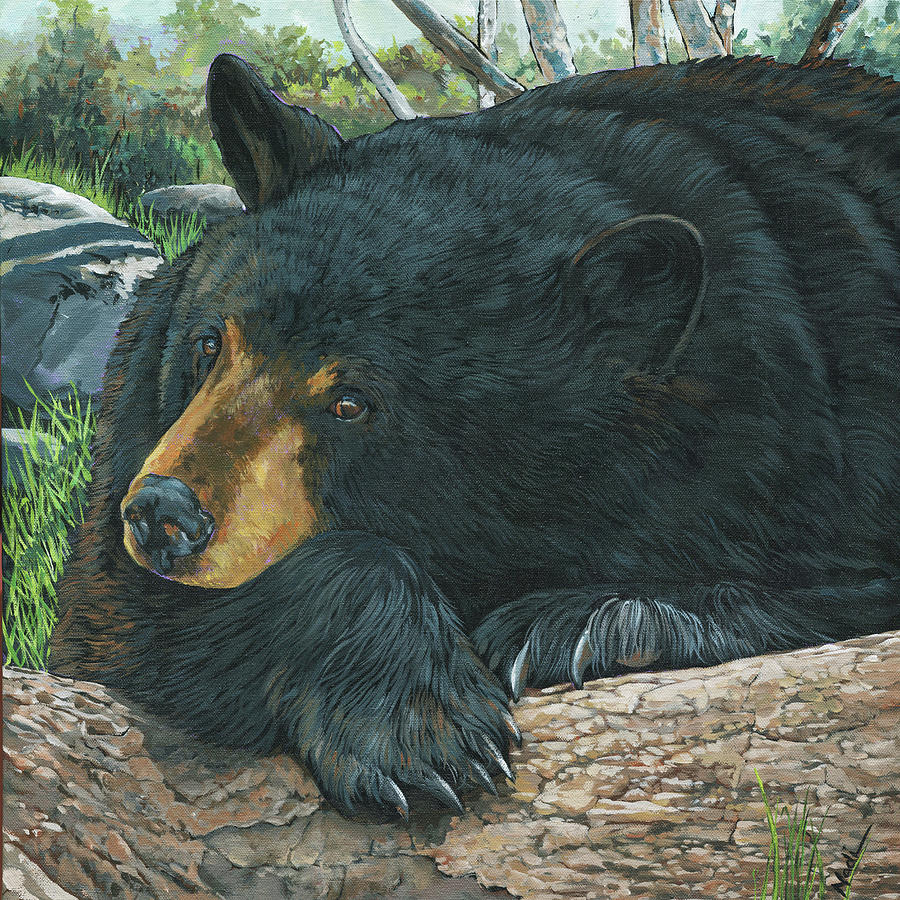 Black Bear on Log Painting by Nadi Spencer