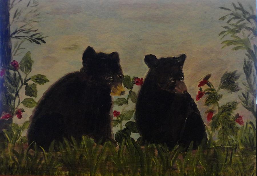 Black Bear Twin Cubs Painting by Rosie Foshee Black Bear Twin Cubs Painting by Rosie Foshee