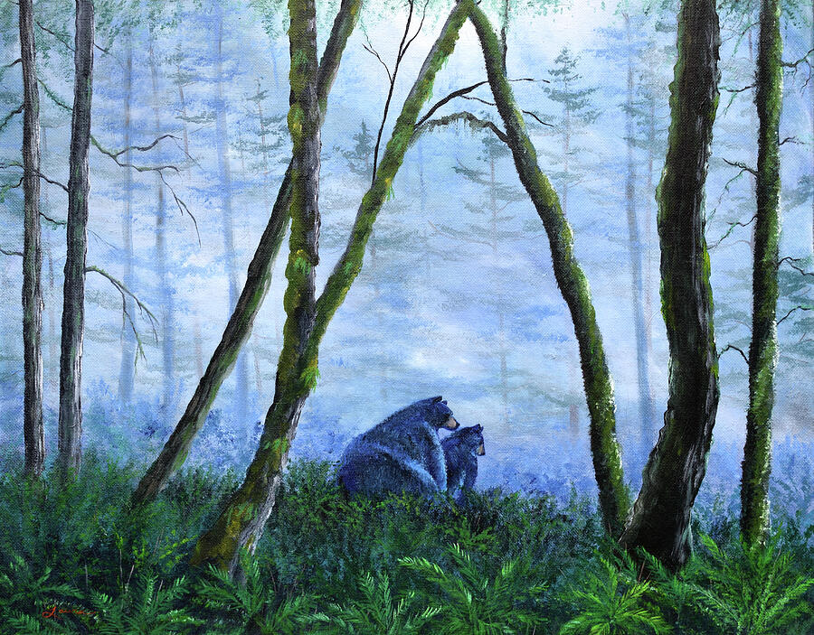Black Bears in the Mist Painting by Laura Iverson Black Bears in the Mist Painting by Laura Iverson