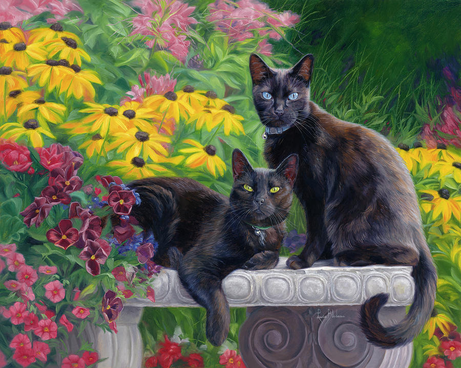 Cat Painting - Black Beauties by Lucie Bilodeau