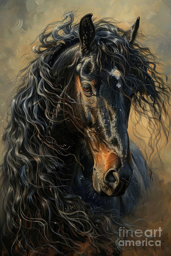 Horse Painting - Black Beauty Elegance by Tina LeCour