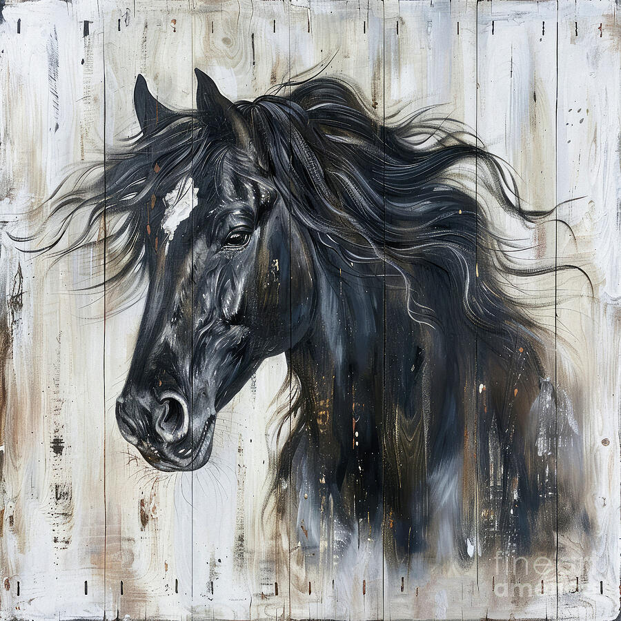 Black Beauty Horse Painting by Tina LeCour