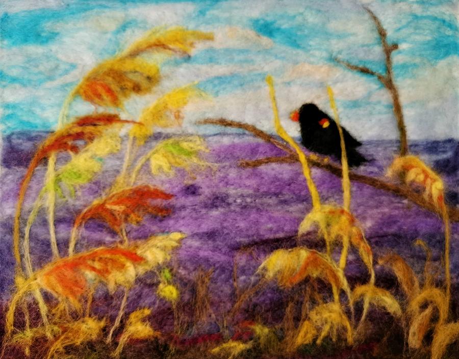 black-bird-in-the-lavender-field-mixed-media-by-winnie-tam-fine-art